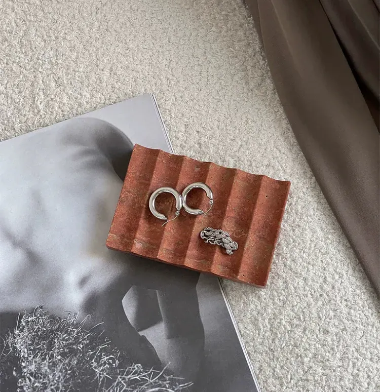 rectangle red travertine tray