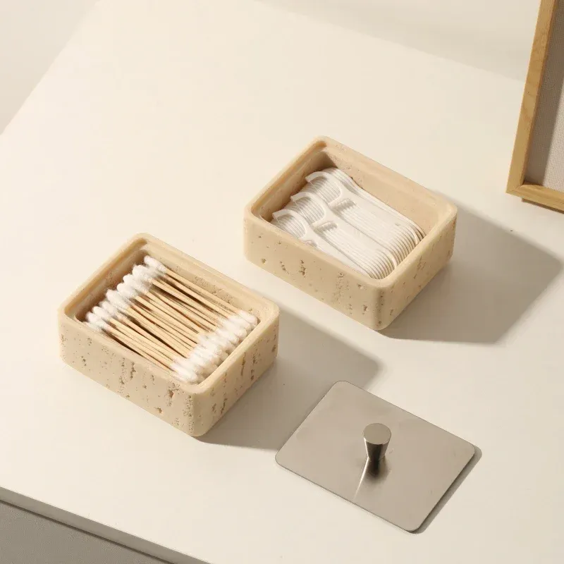 Beige Travertine Cotton Swab Box