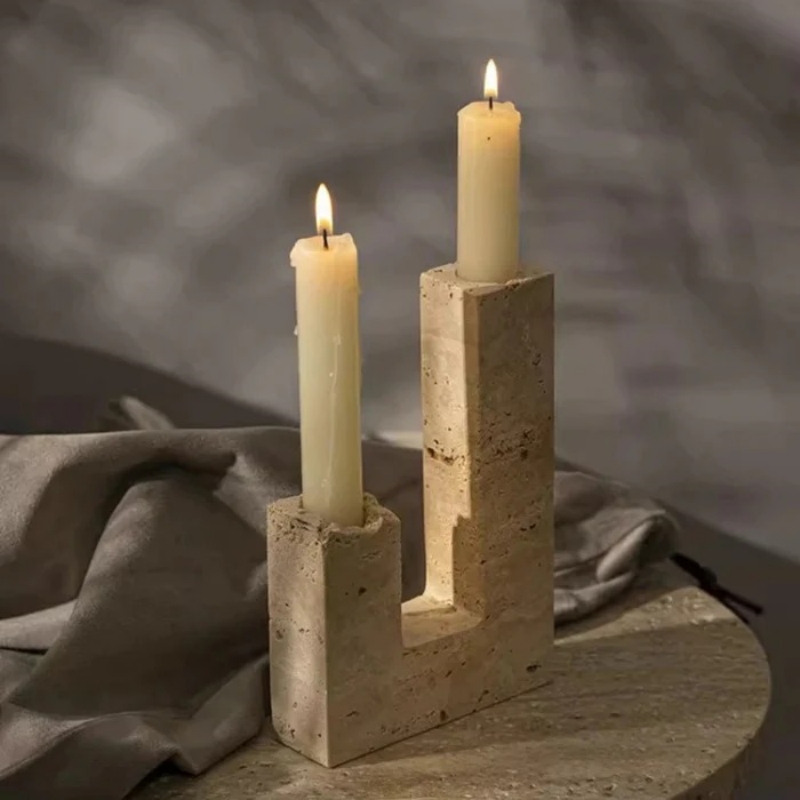 Beige Travertine candle holder