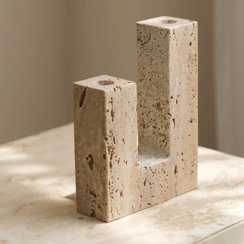 Travertine candle holder