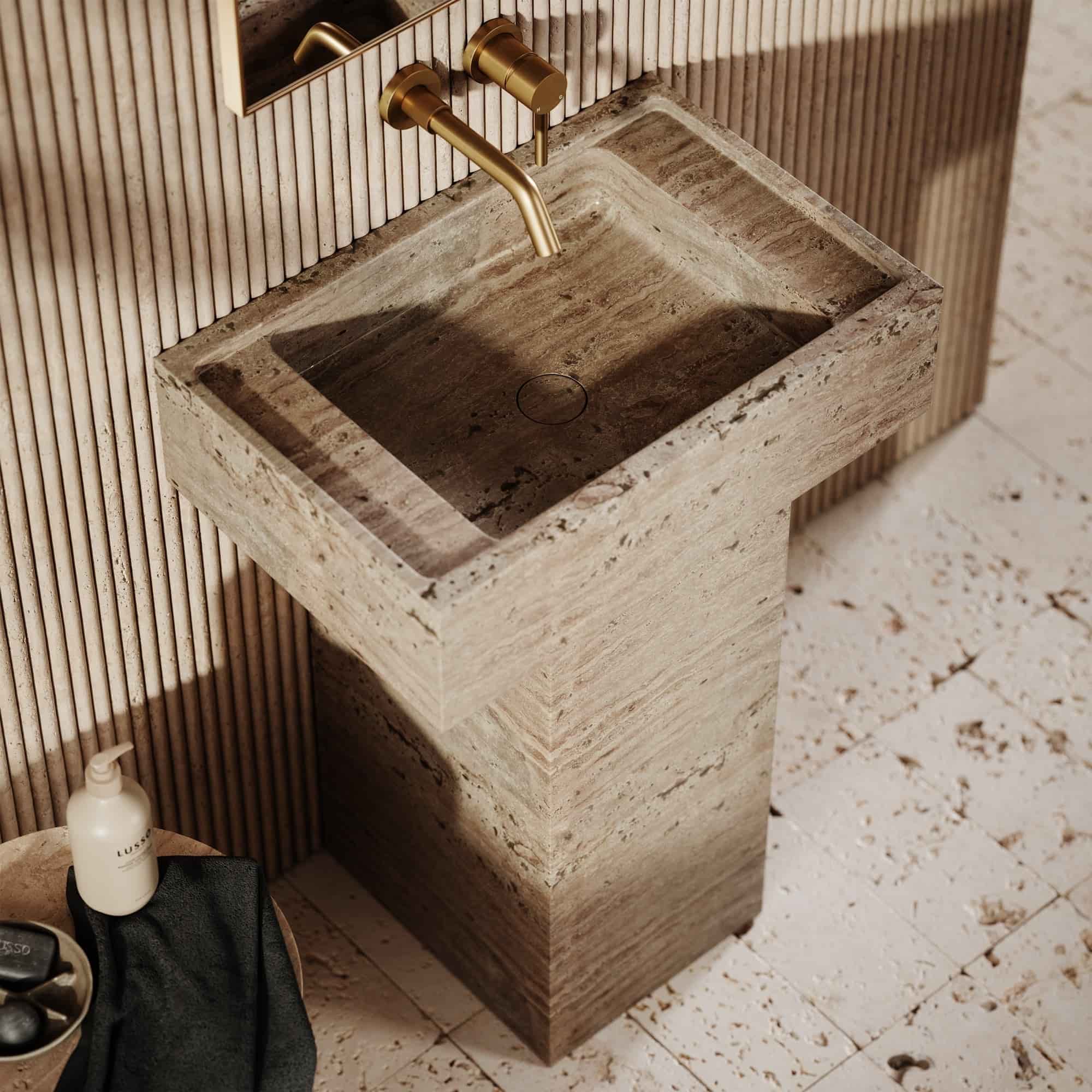 Beige Travertine Pedestal Sink