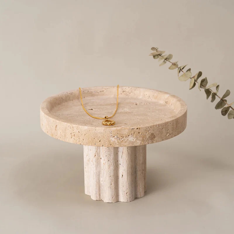 Round Travertine Jewelry Tray