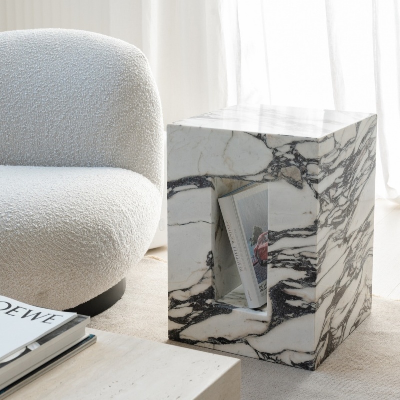 Calacatta Viola Marble Cube Side Table