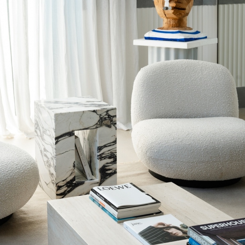 Marble Side Table with Book Niche