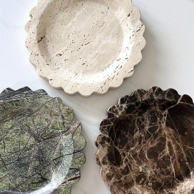 Travertine Round Scallop Jewelry Tray