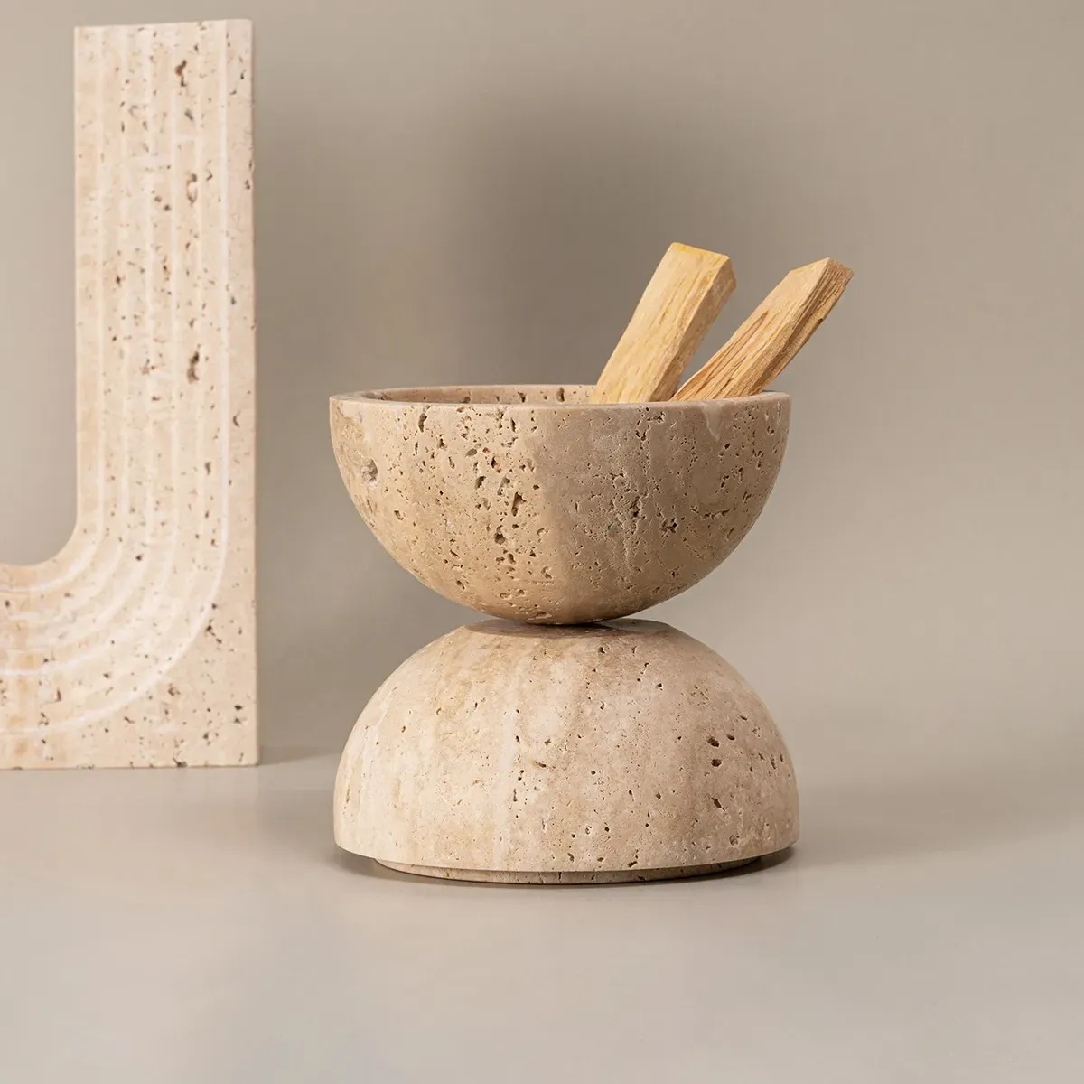 Beige Travertine Incense Burner