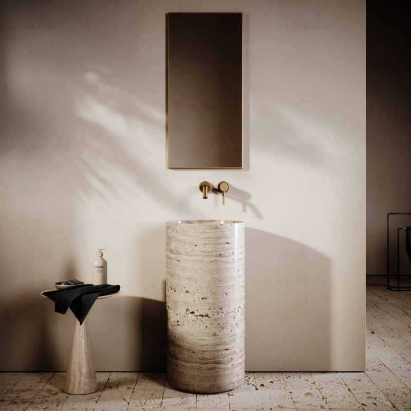 Cylindrical Travertine Pedestal sink