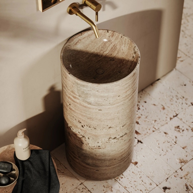 Minimalist Travertine Pedestal Sink