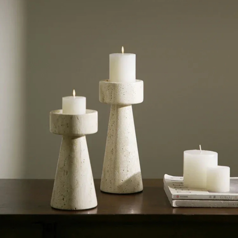 Pillar Beige Travertine Candle Holder