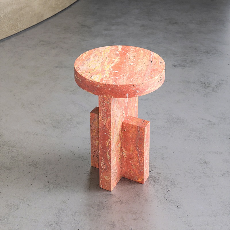 travertine round end table
