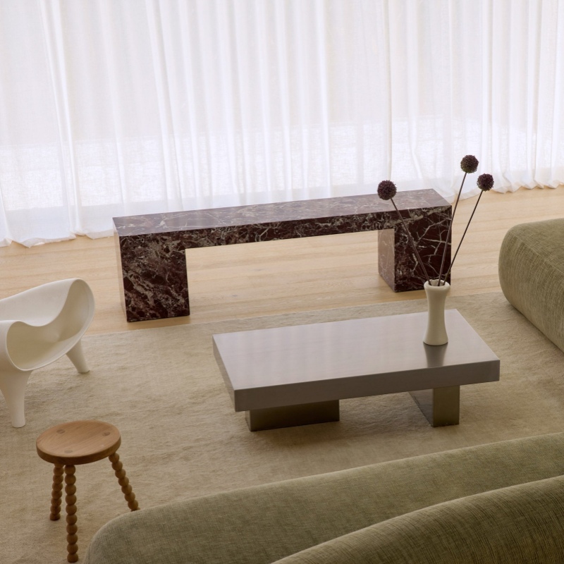 Burgundy Marble Rectangular Bench in modern living room - wall accent furniture with decor